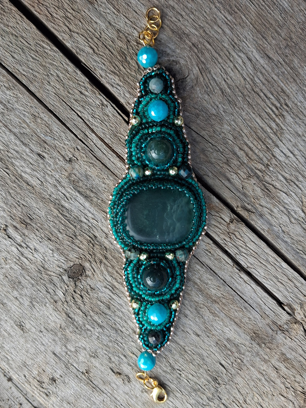 Bracelet "The Heart of the Ocean" & Fluorite& Moss Agate & Amazonite