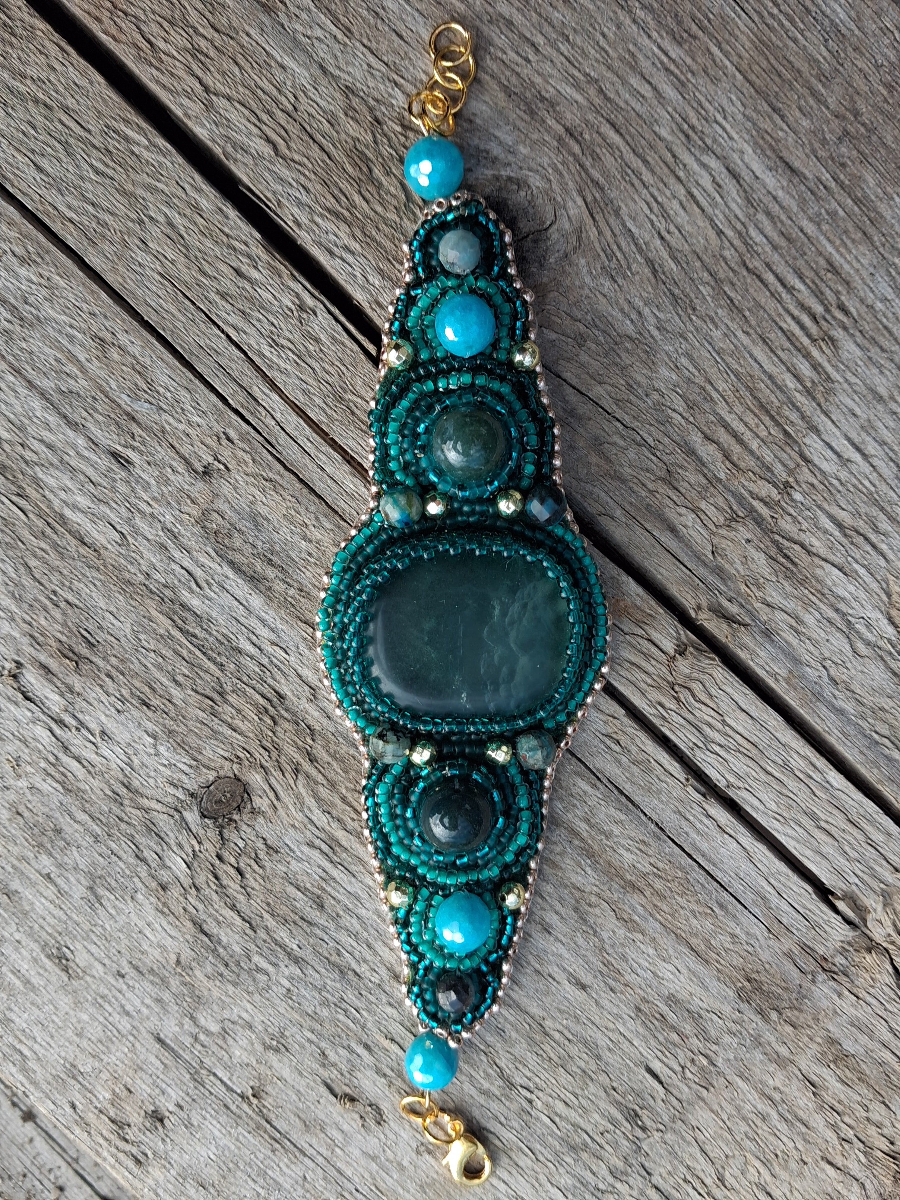 Bracelet "The Heart of the Ocean" & Fluorite& Moss Agate & Amazonite