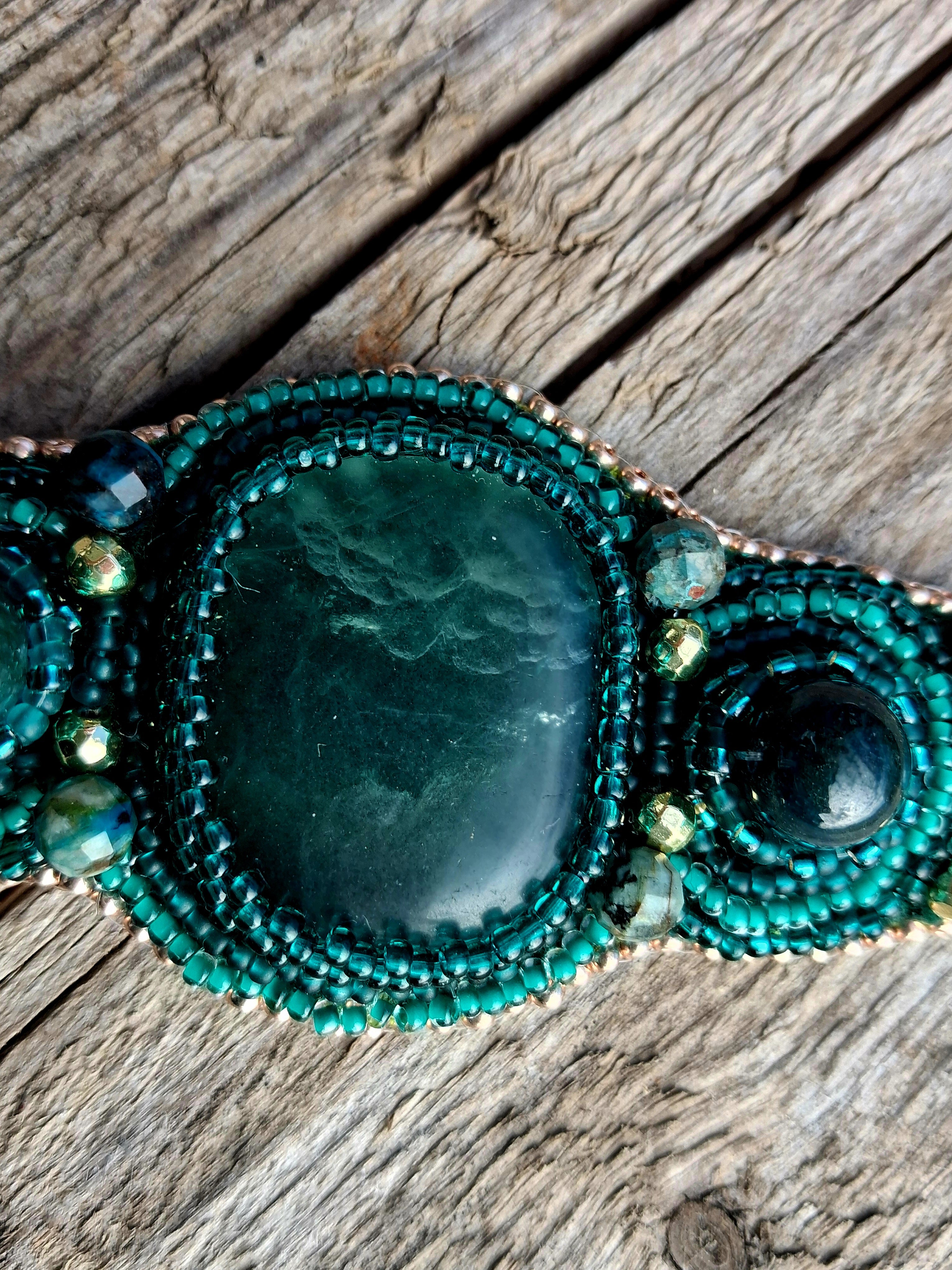 Bracelet "The Heart of the Ocean" & Fluorite& Moss Agate & Amazonite