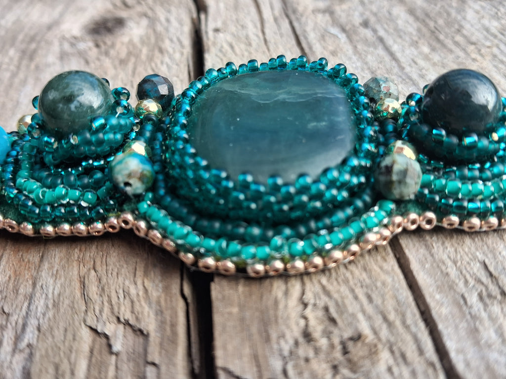Bracelet "The Heart of the Ocean" & Fluorite& Moss Agate & Amazonite
