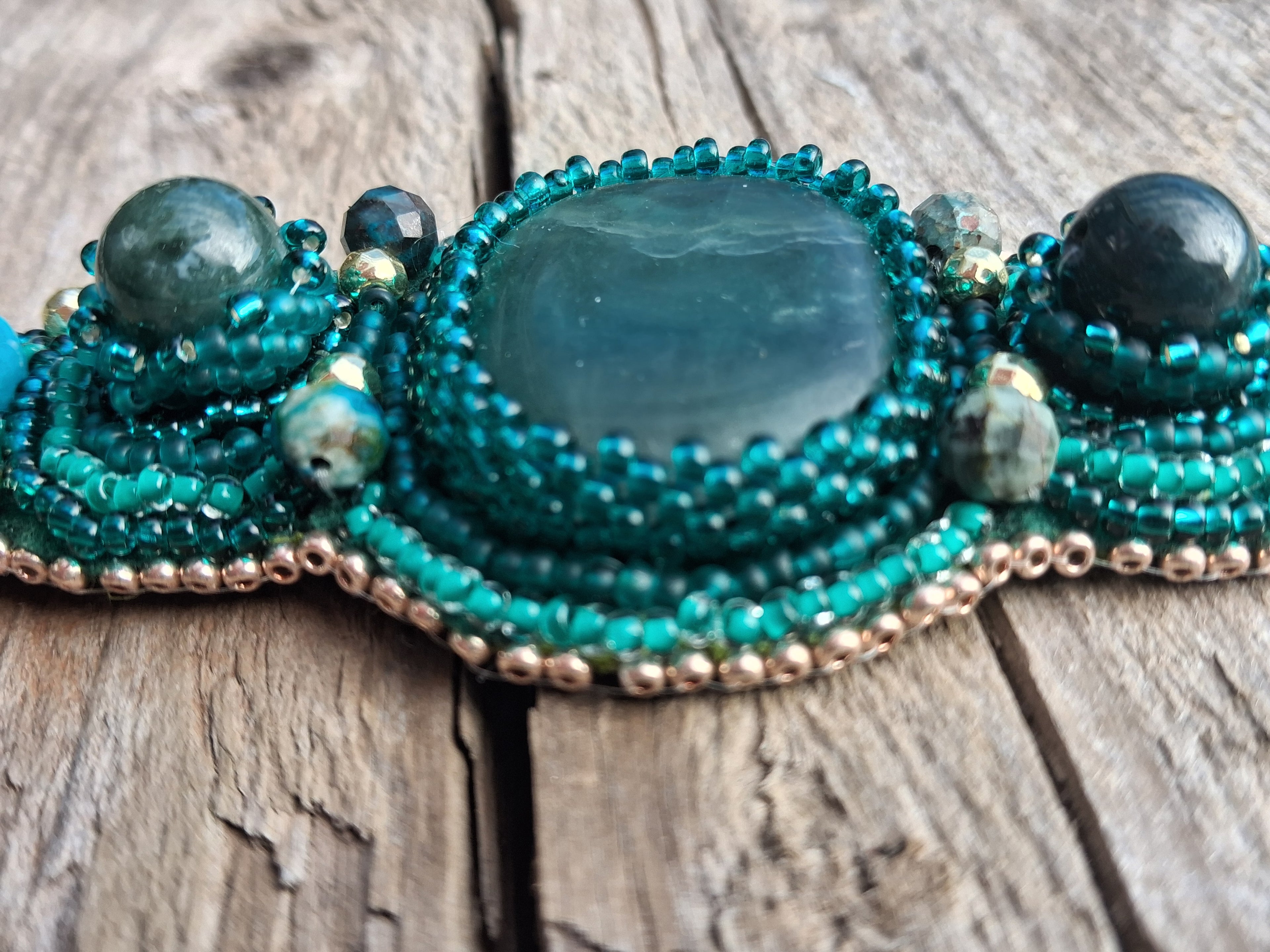 Bracelet "The Heart of the Ocean" & Fluorite& Moss Agate & Amazonite