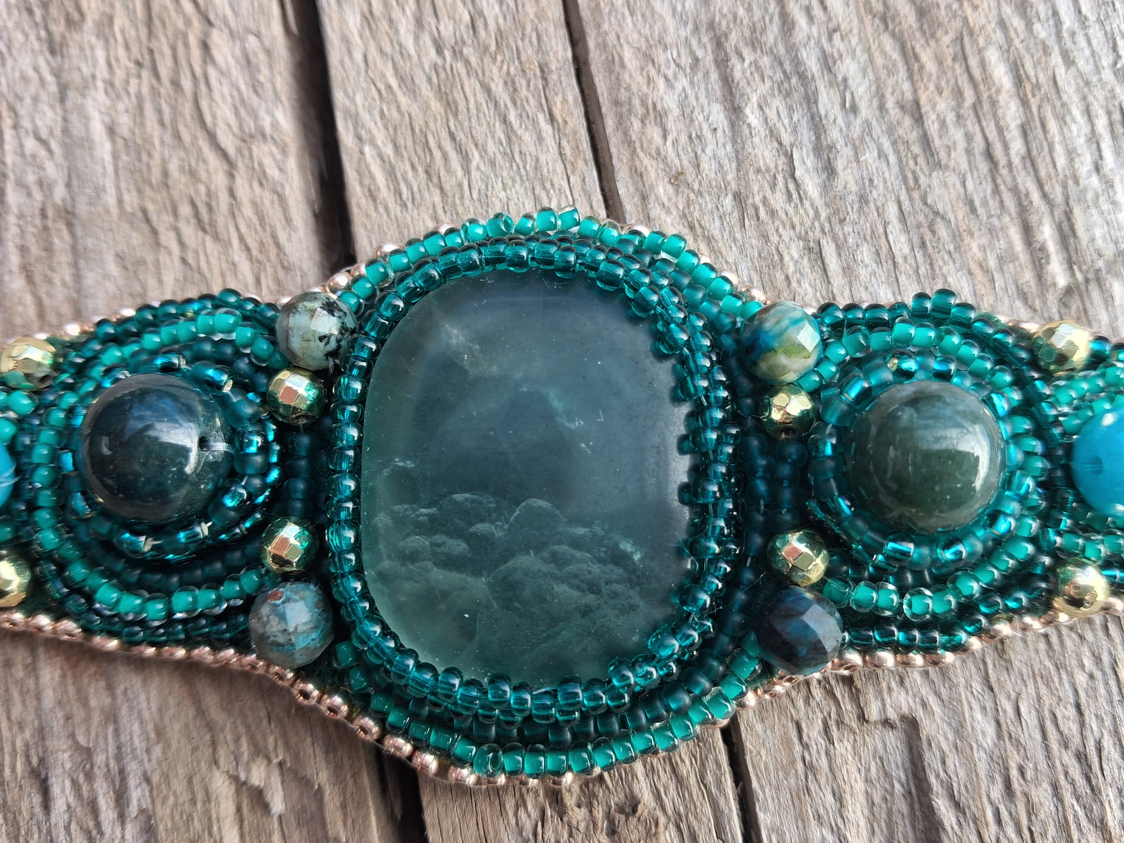 Bracelet "The Heart of the Ocean" & Fluorite& Moss Agate & Amazonite