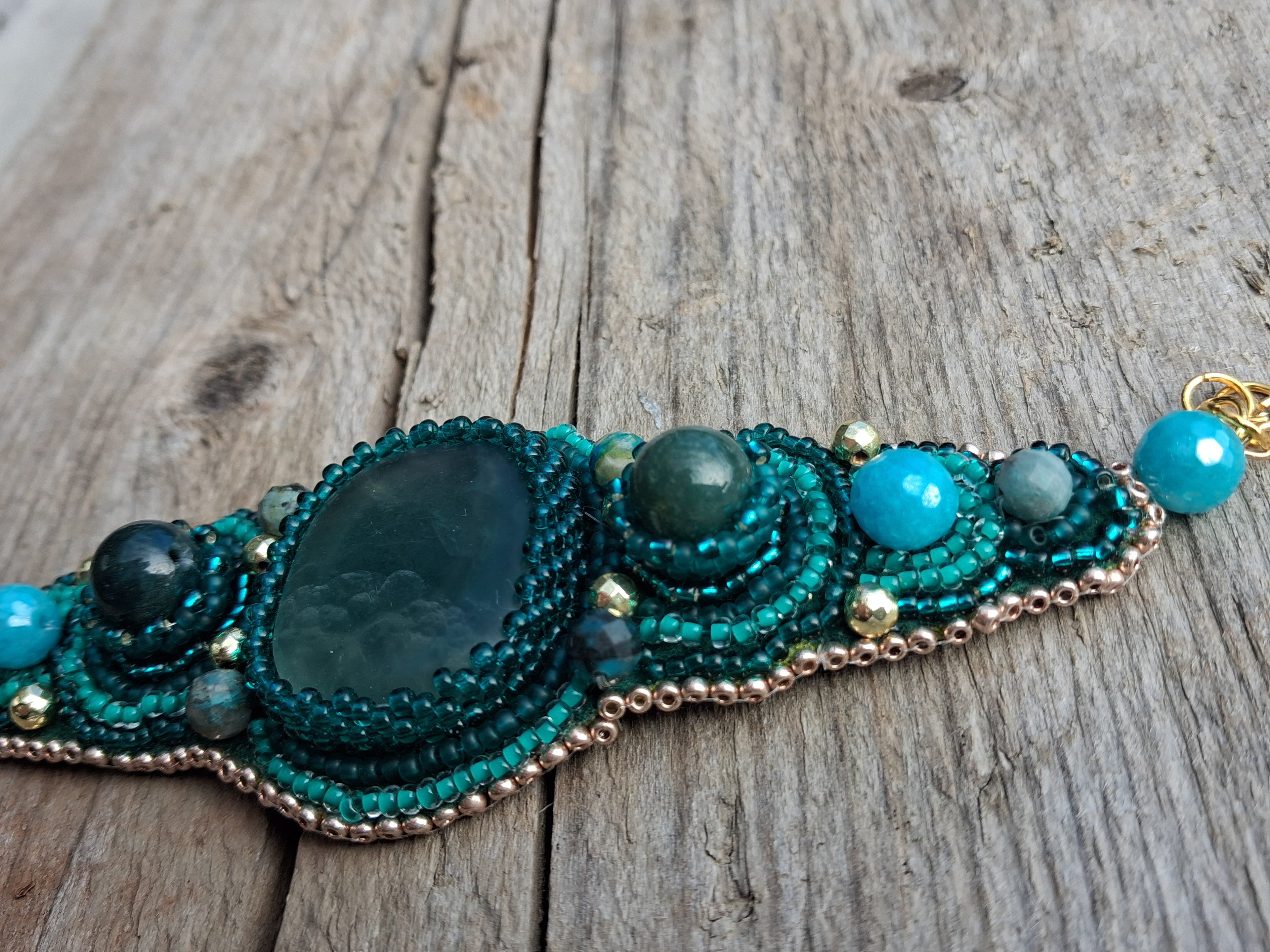 Bracelet "The Heart of the Ocean" & Fluorite& Moss Agate & Amazonite