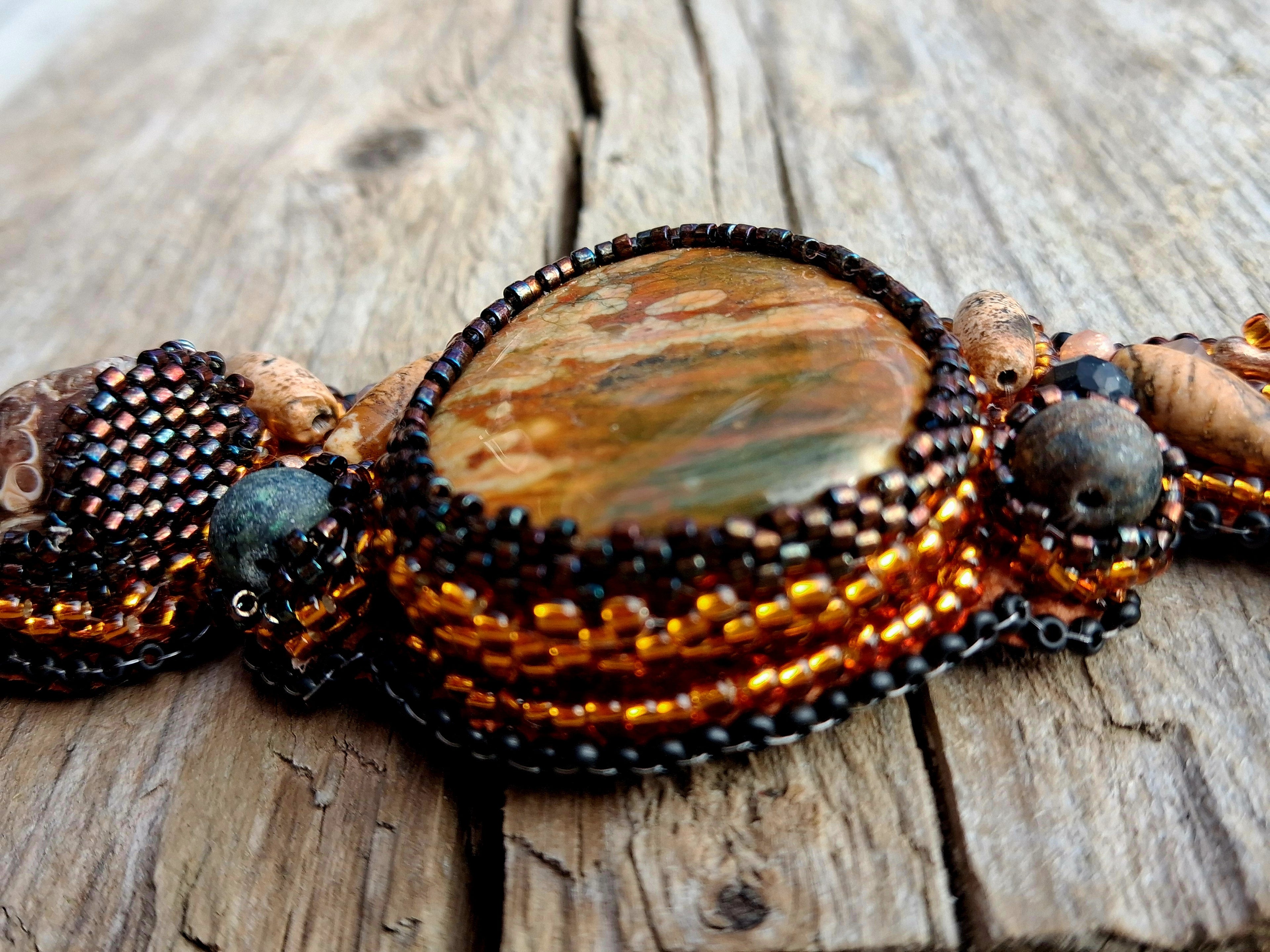 Bracelet "The Echo of Time" & Rhyolite &Turritella Agates