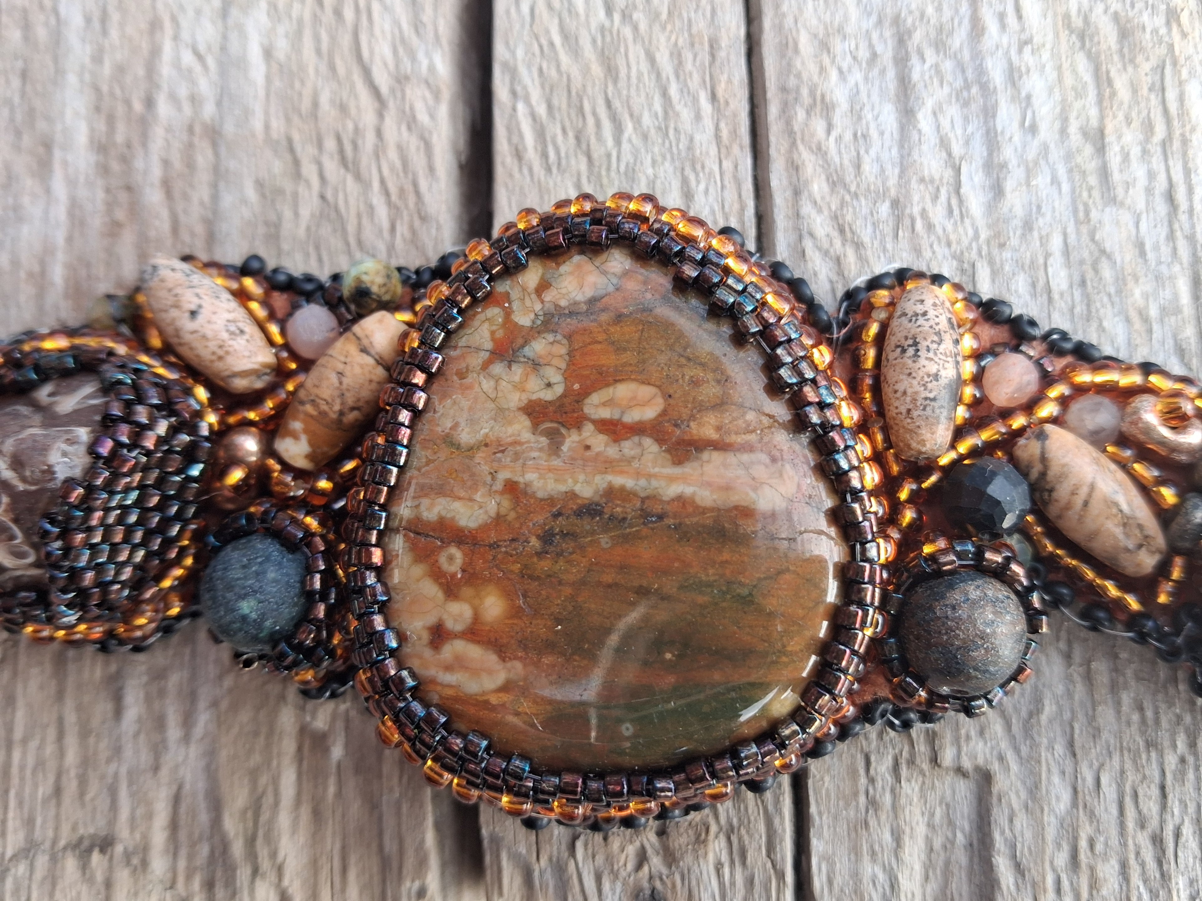 Bracelet "The Echo of Time" & Rhyolite &Turritella Agates