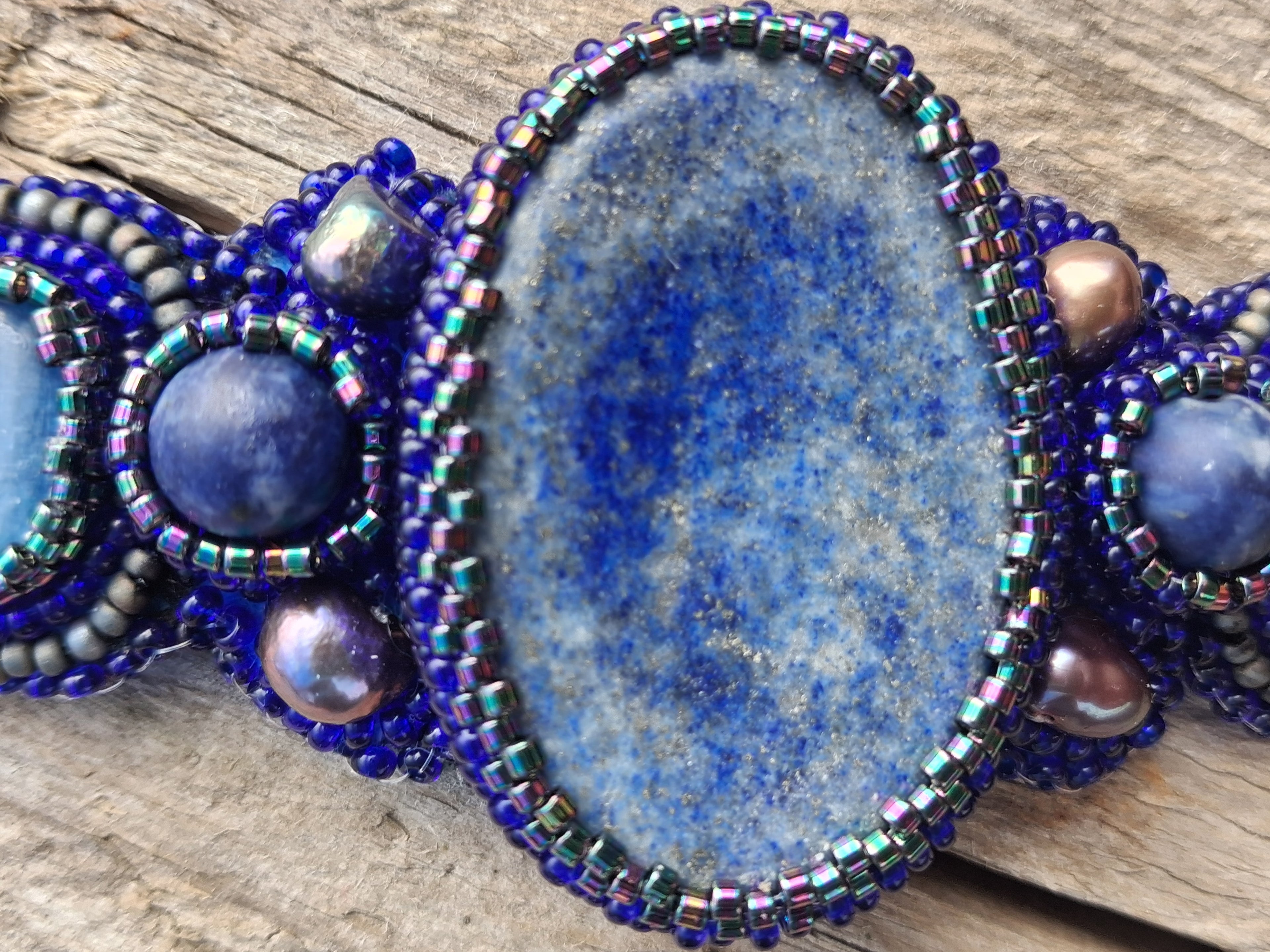 "Night Sea" Bracelet – Handcrafted Lapis Lazuli & Pearl Jewelry