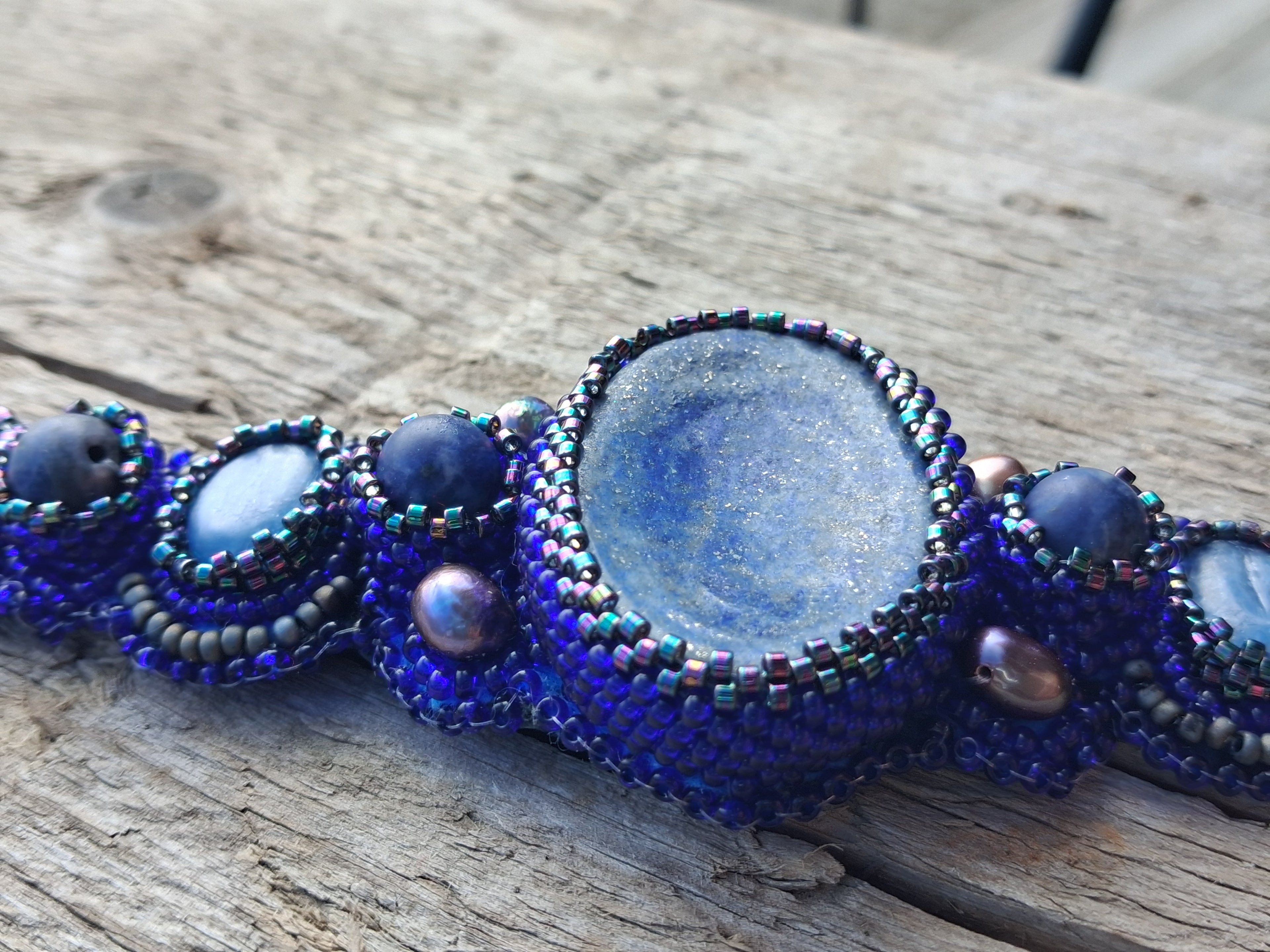 "Night Sea" Bracelet – Handcrafted Lapis Lazuli & Pearl Jewelry