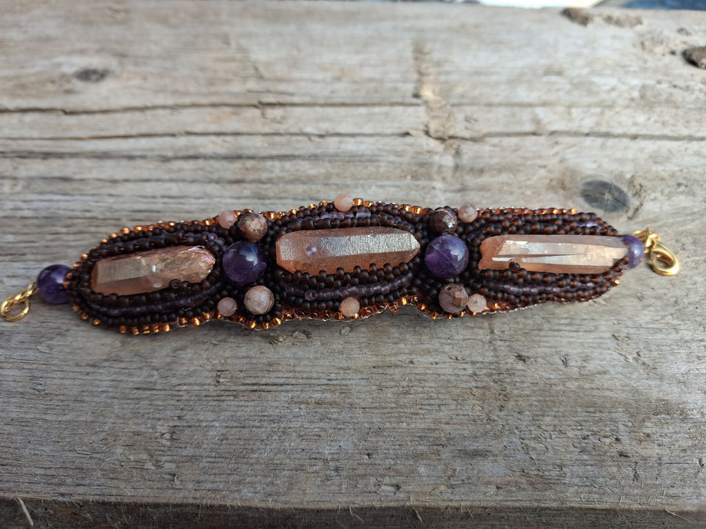 Bracelet "Golden Glow" &Quartz&Amethyst