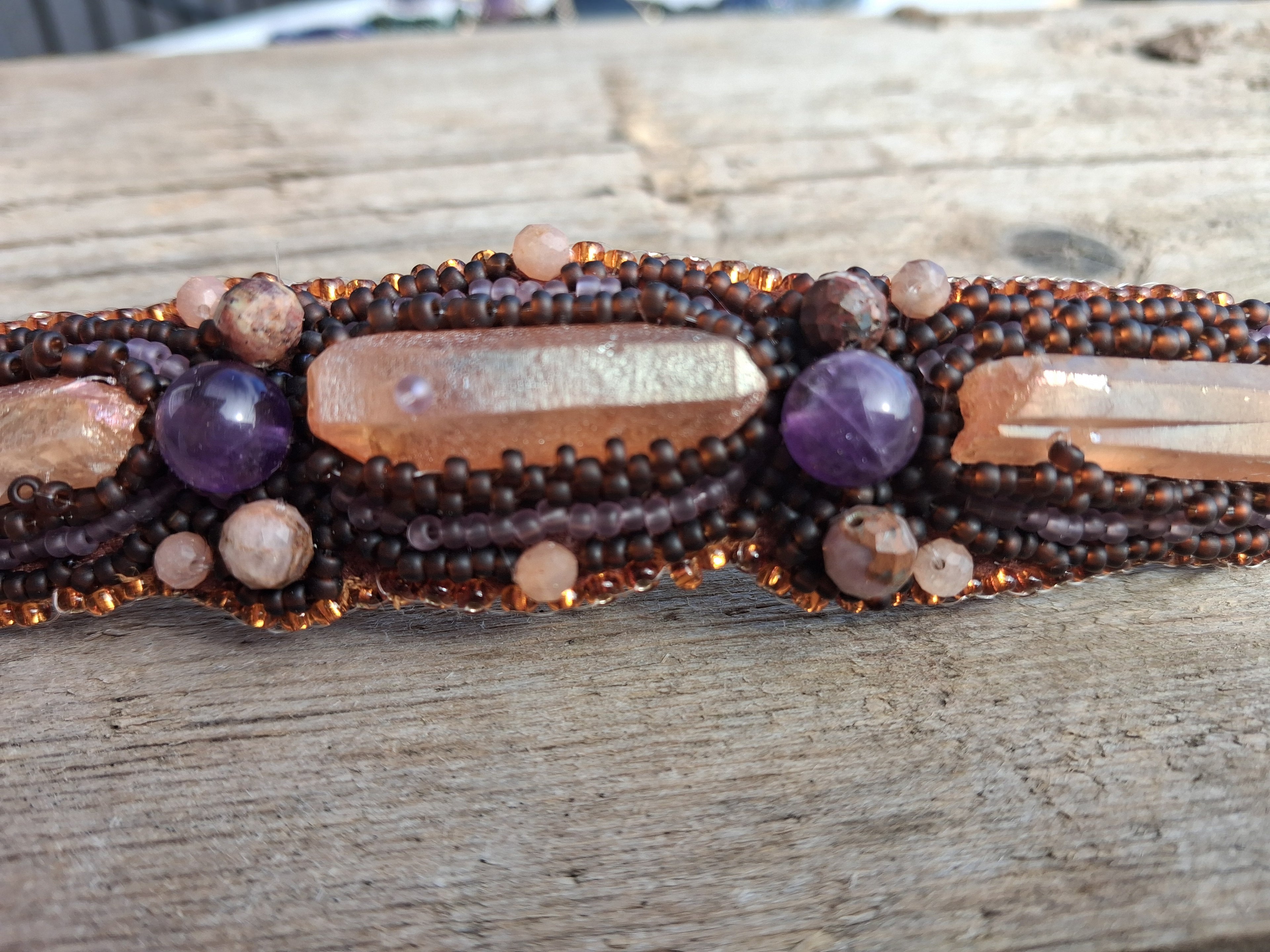 Bracelet "Golden Glow" &Quartz&Amethyst