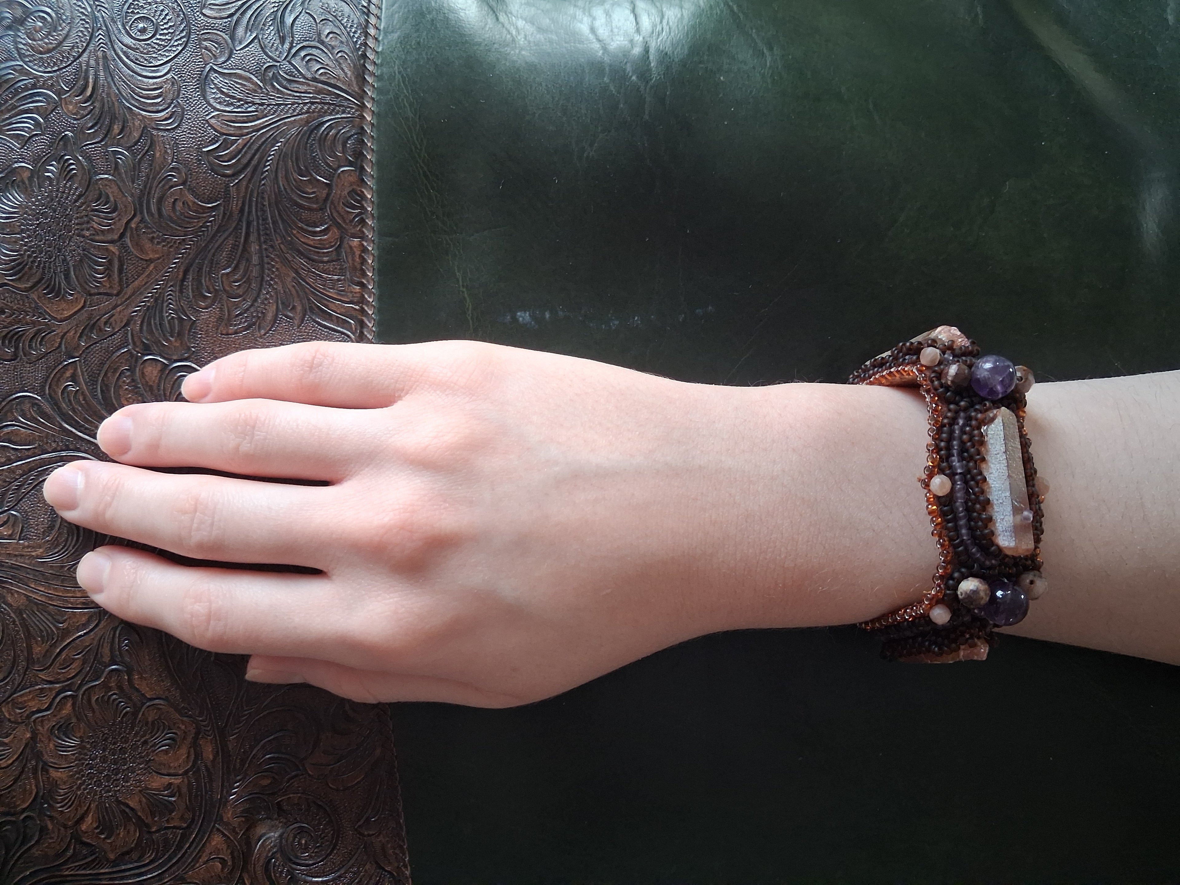 Bracelet "Golden Glow" &Quartz&Amethyst