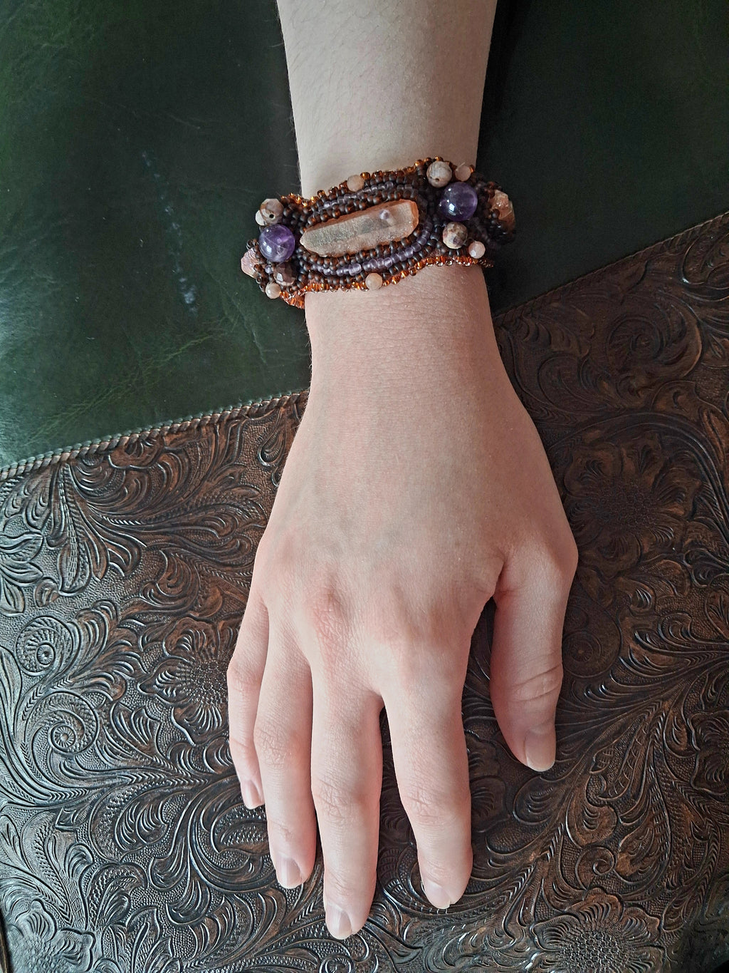 Bracelet "Golden Glow" &Quartz&Amethyst