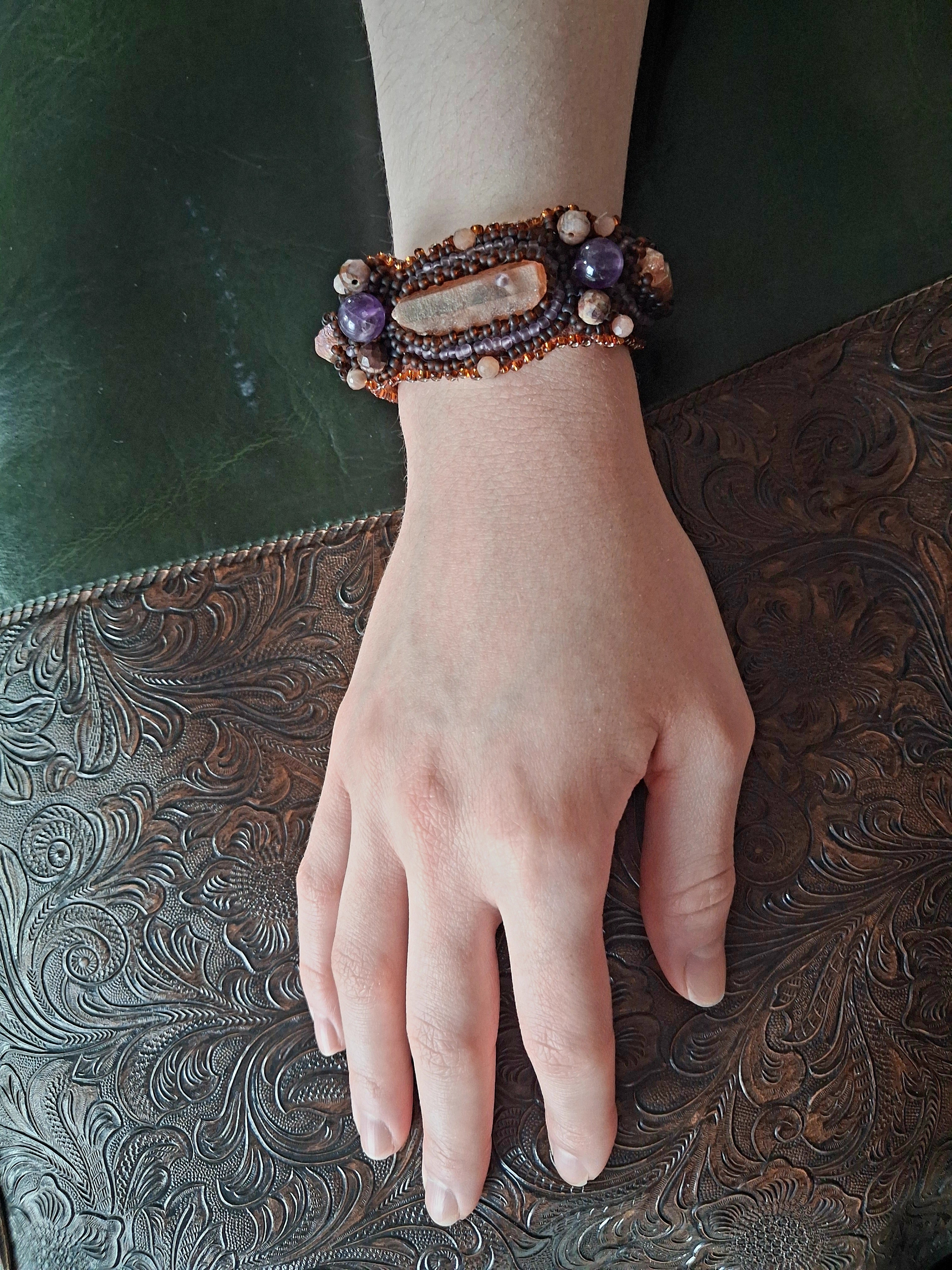 Bracelet "Golden Glow" &Quartz&Amethyst