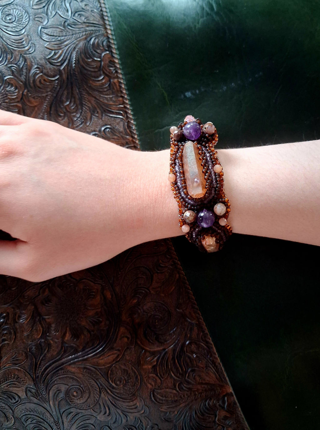 Bracelet "Golden Glow" &Quartz&Amethyst