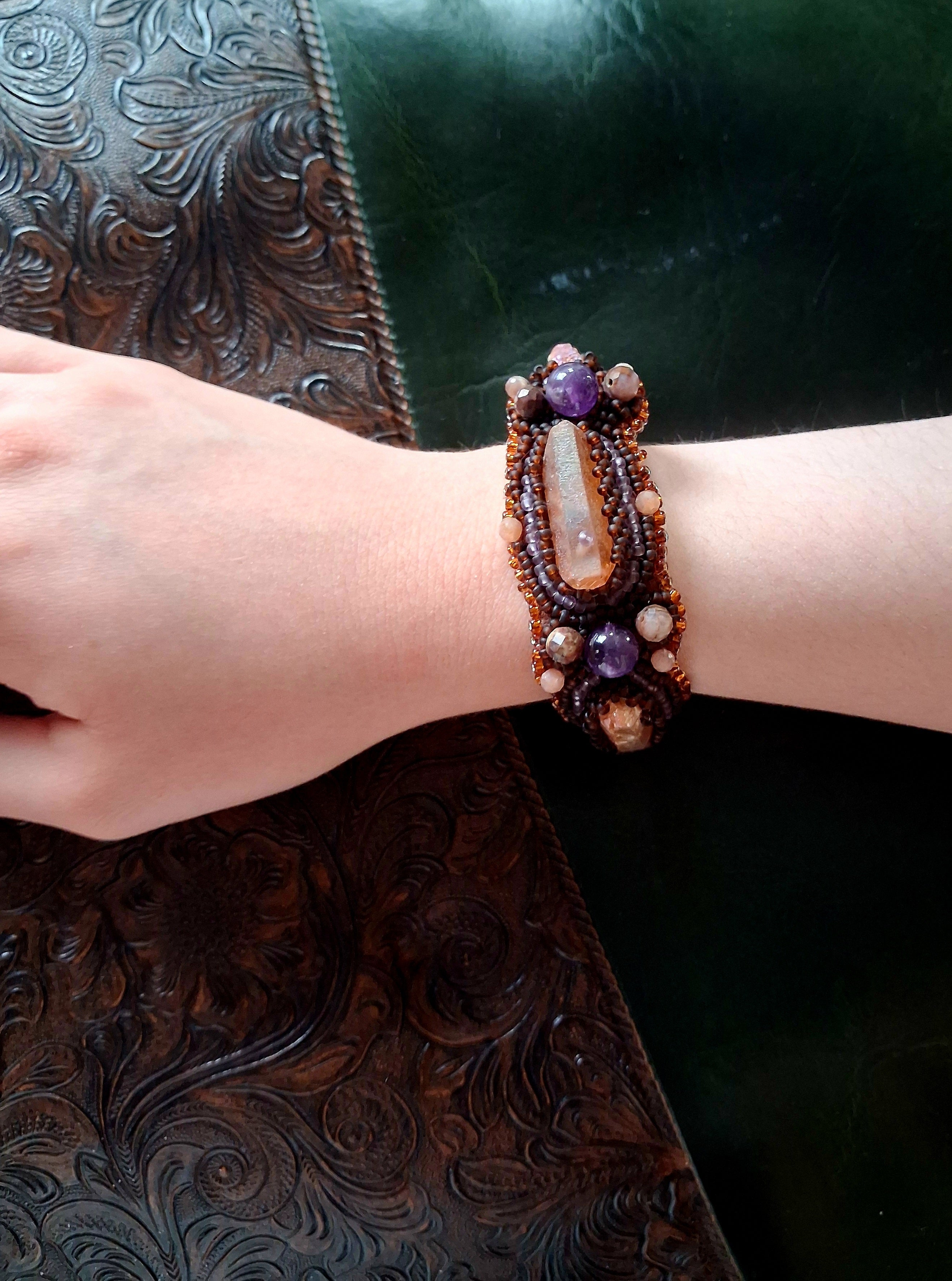 Bracelet "Golden Glow" &Quartz&Amethyst