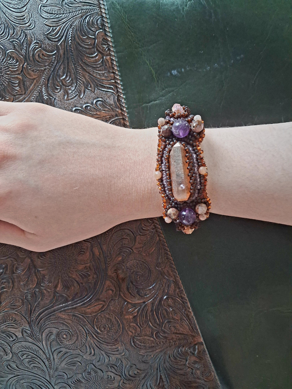 Bracelet "Golden Glow" &Quartz&Amethyst
