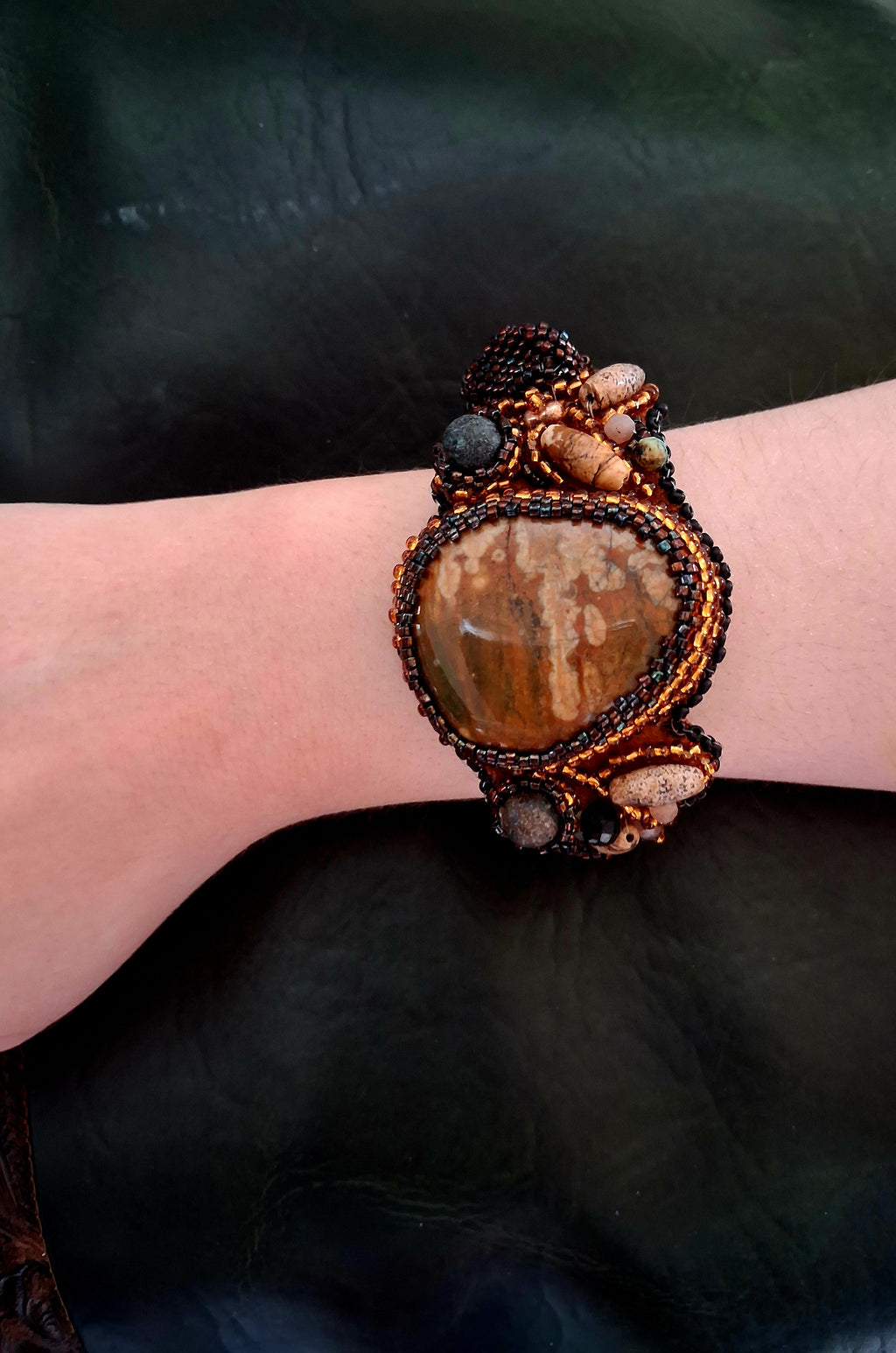Bracelet "The Echo of Time" & Rhyolite &Turritella Agates