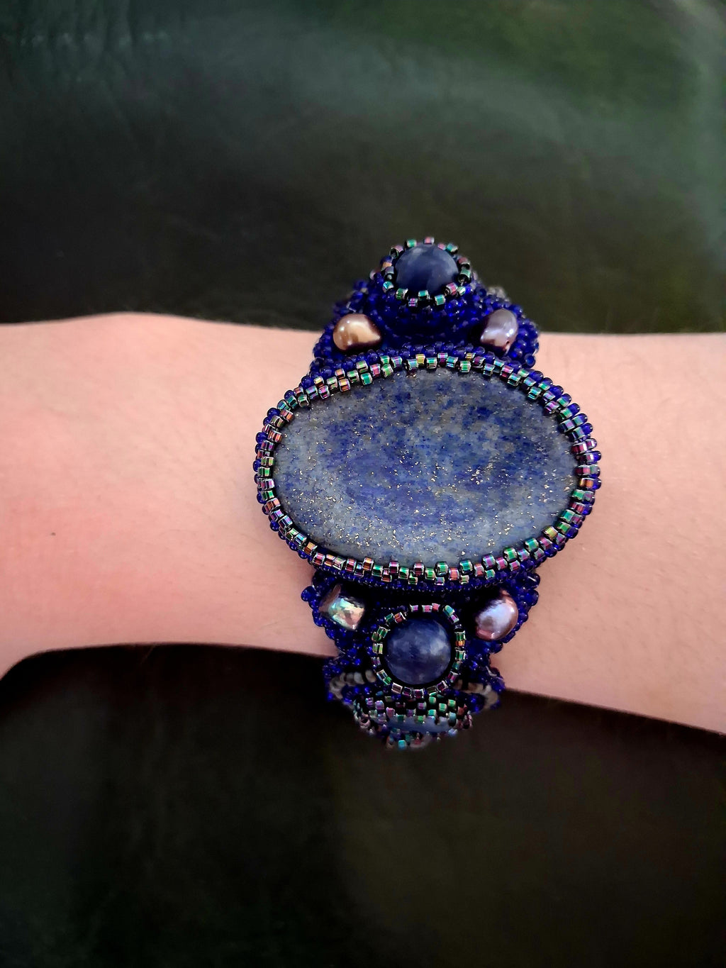 "Night Sea" Bracelet – Handcrafted Lapis Lazuli & Pearl Jewelry