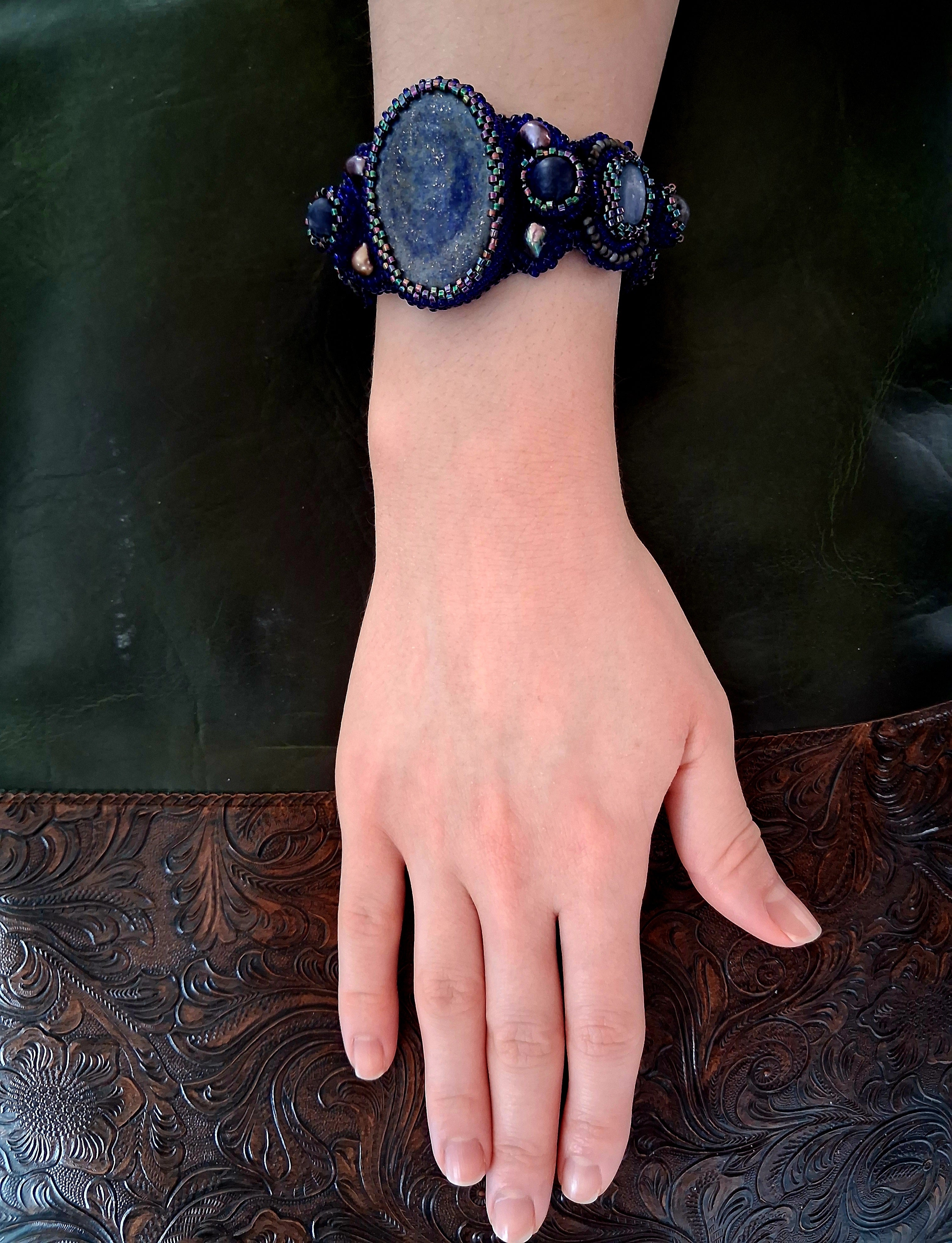 "Night Sea" Bracelet – Handcrafted Lapis Lazuli & Pearl Jewelry