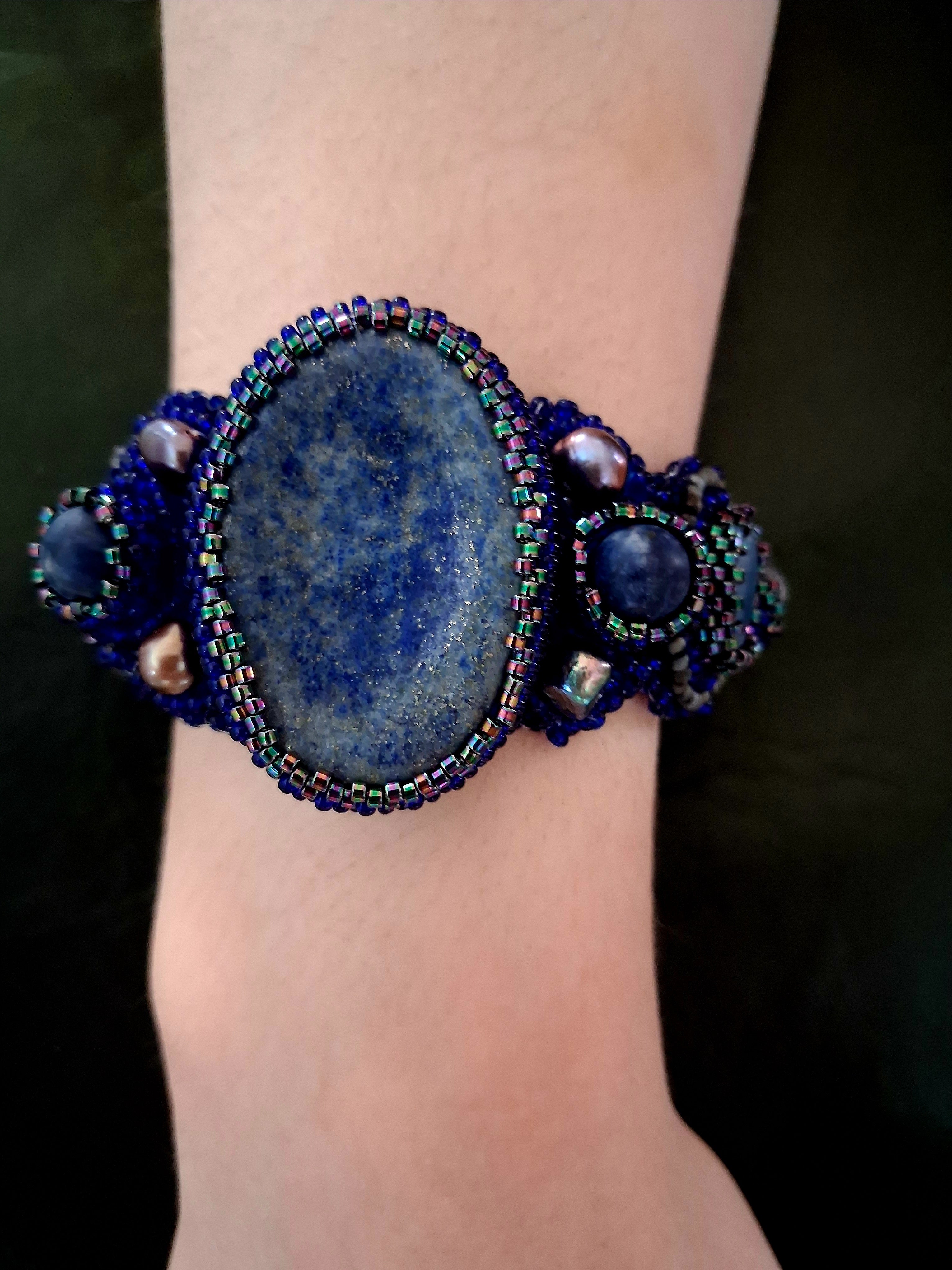 "Night Sea" Bracelet – Handcrafted Lapis Lazuli & Pearl Jewelry