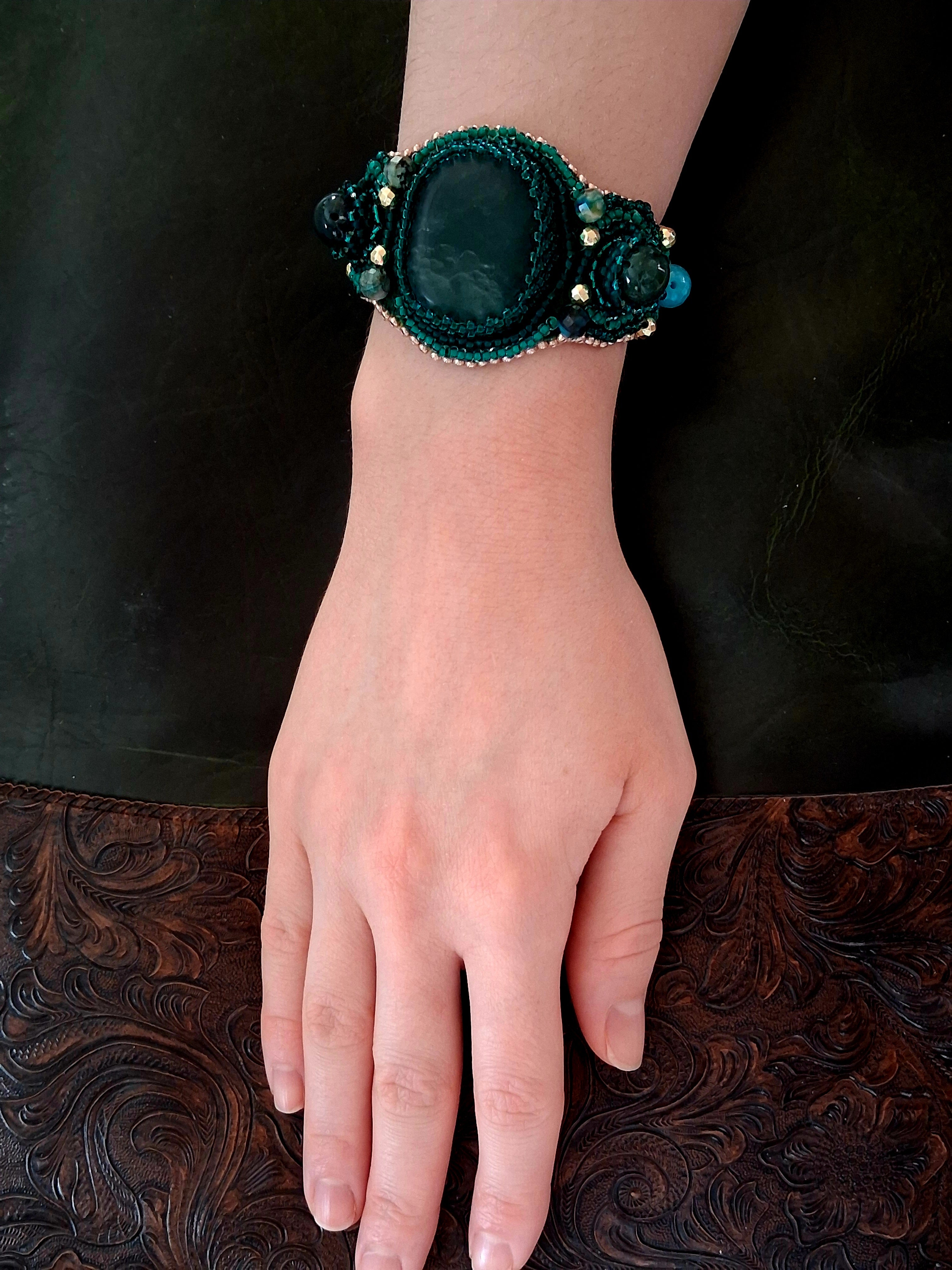 Bracelet "The Heart of the Ocean" & Fluorite& Moss Agate & Amazonite
