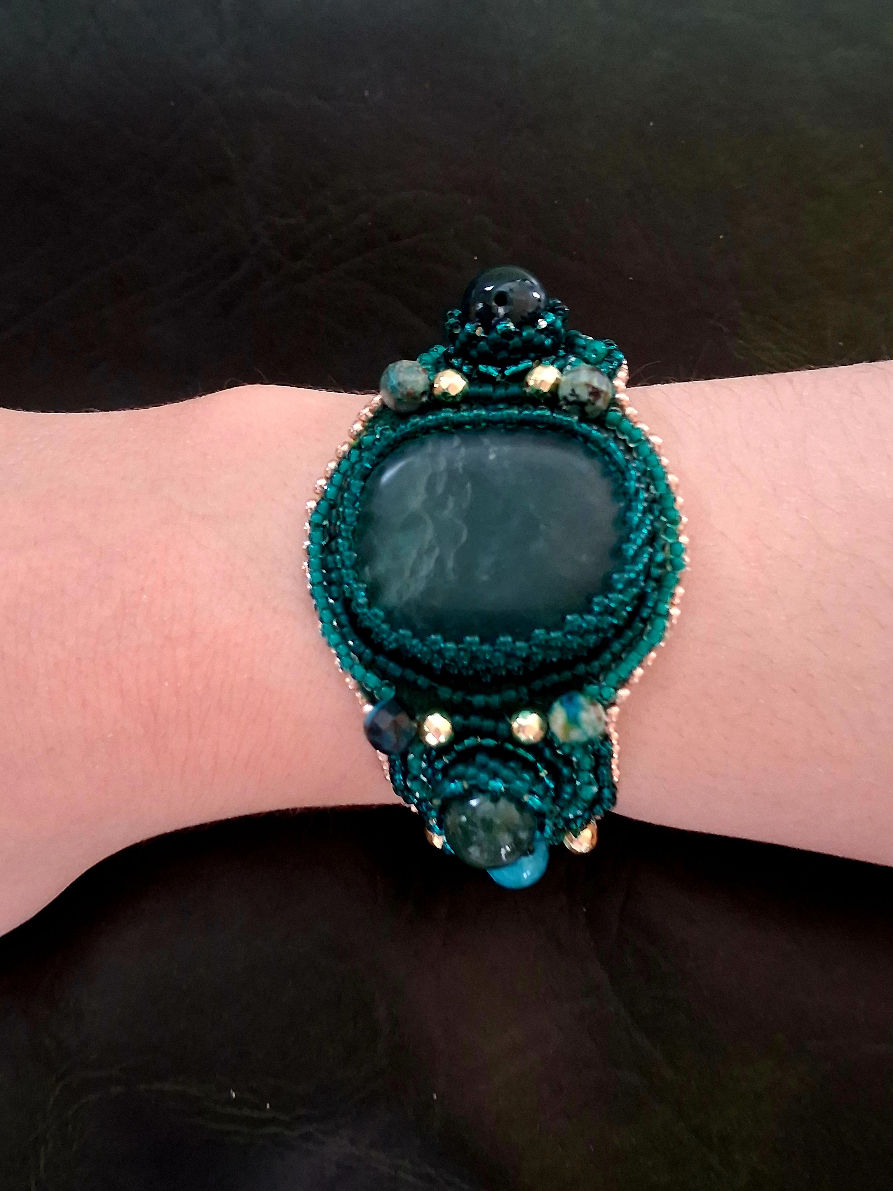 Bracelet "The Heart of the Ocean" & Fluorite& Moss Agate & Amazonite