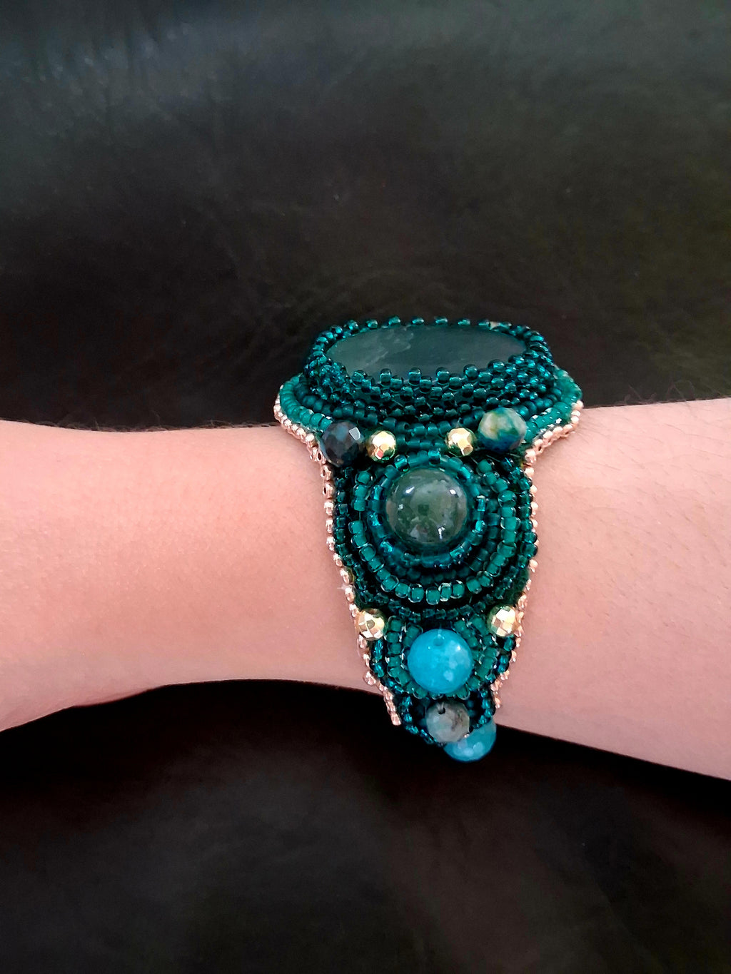 Bracelet "The Heart of the Ocean" & Fluorite& Moss Agate & Amazonite