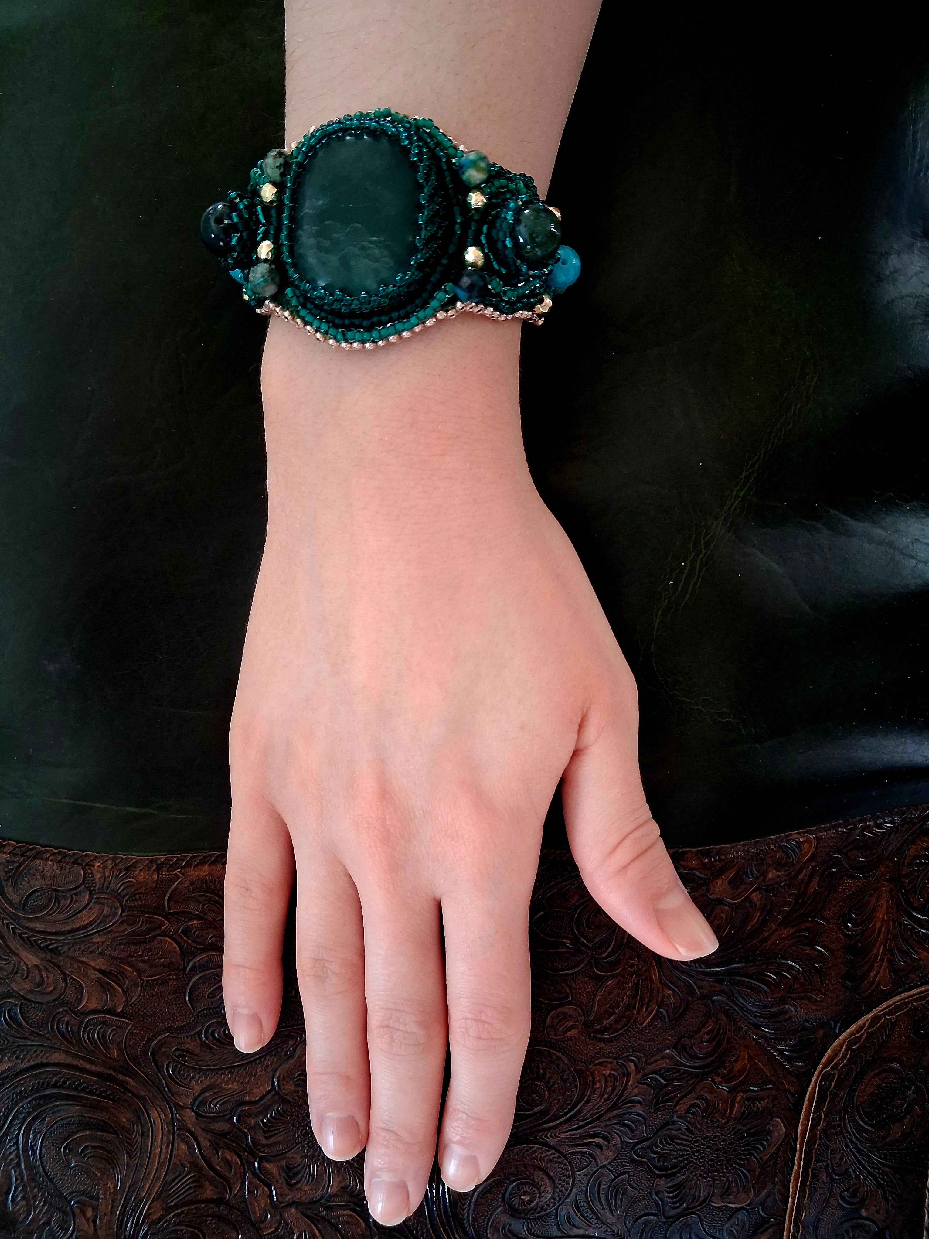Bracelet "The Heart of the Ocean" & Fluorite& Moss Agate & Amazonite