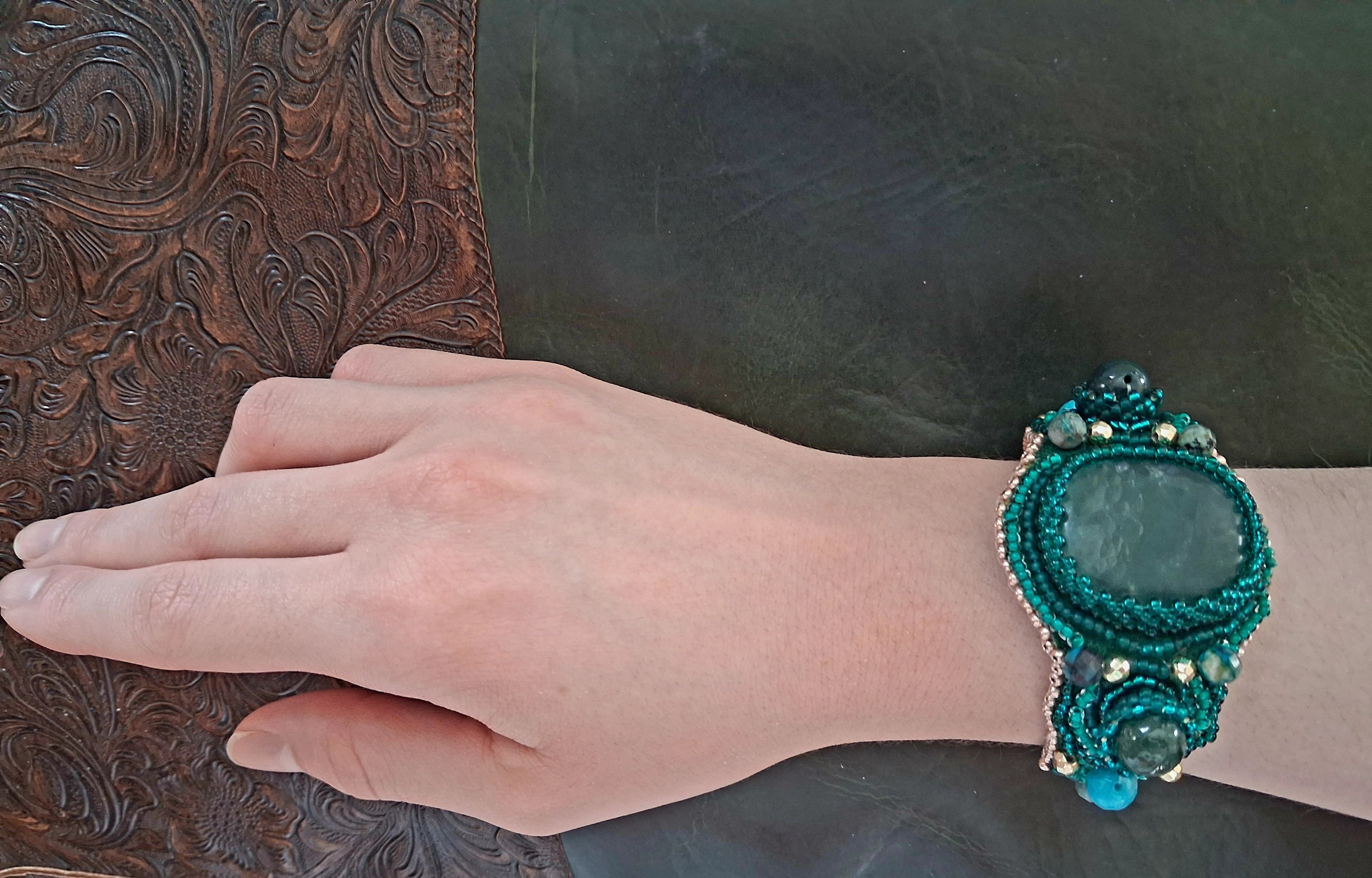 Bracelet "The Heart of the Ocean" & Fluorite& Moss Agate & Amazonite
