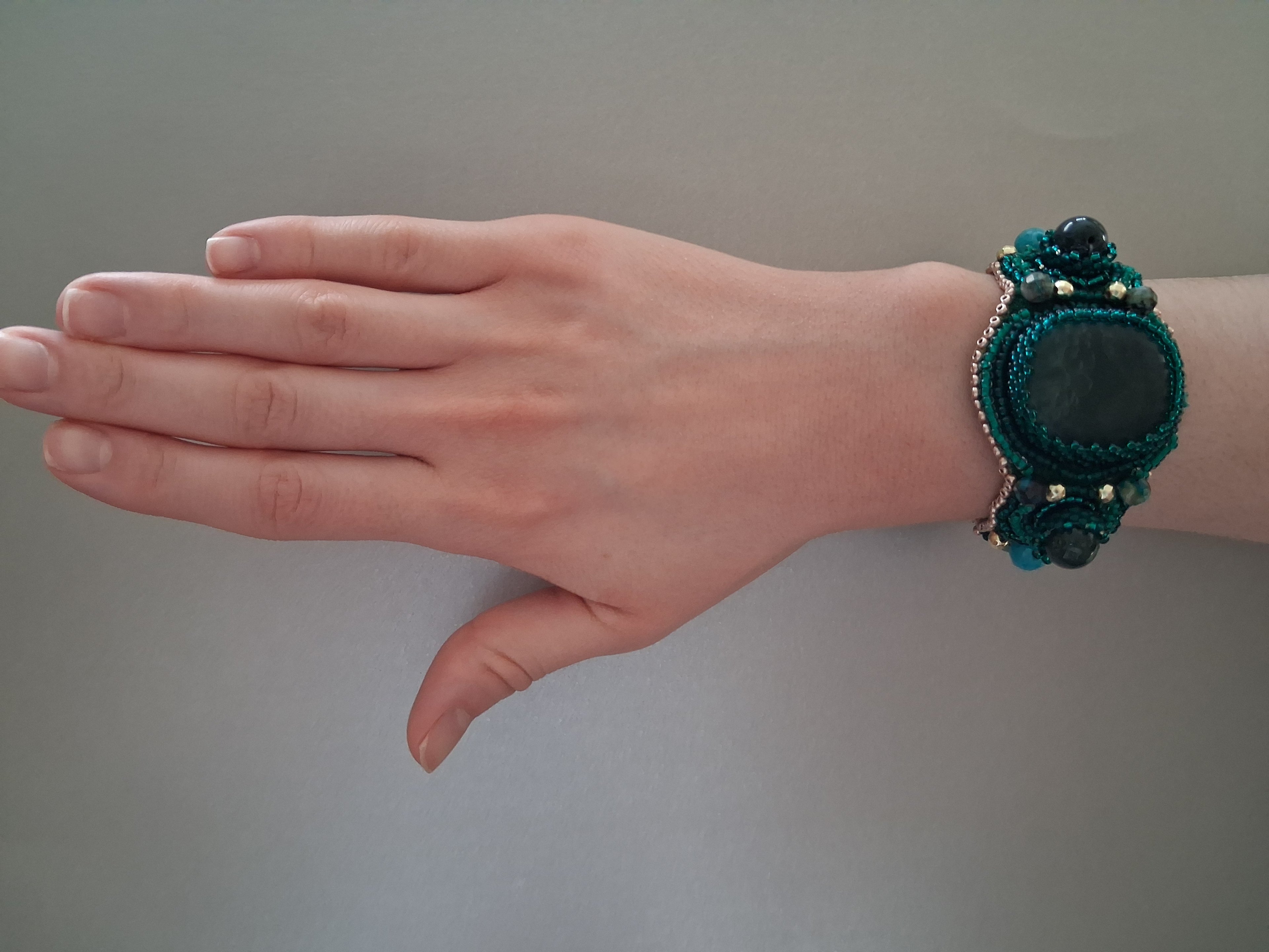 Bracelet "The Heart of the Ocean" & Fluorite& Moss Agate & Amazonite