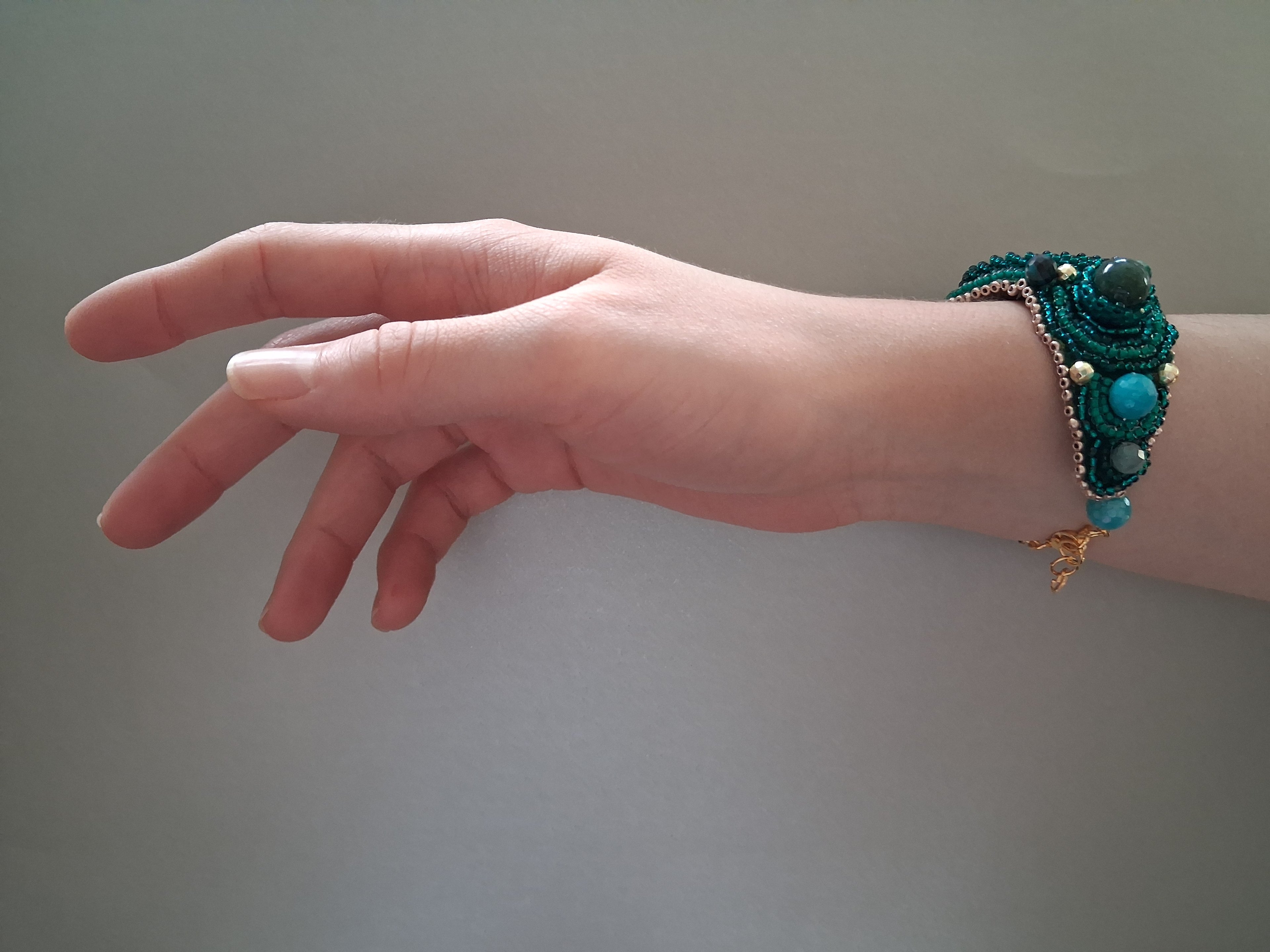 Bracelet "The Heart of the Ocean" & Fluorite& Moss Agate & Amazonite