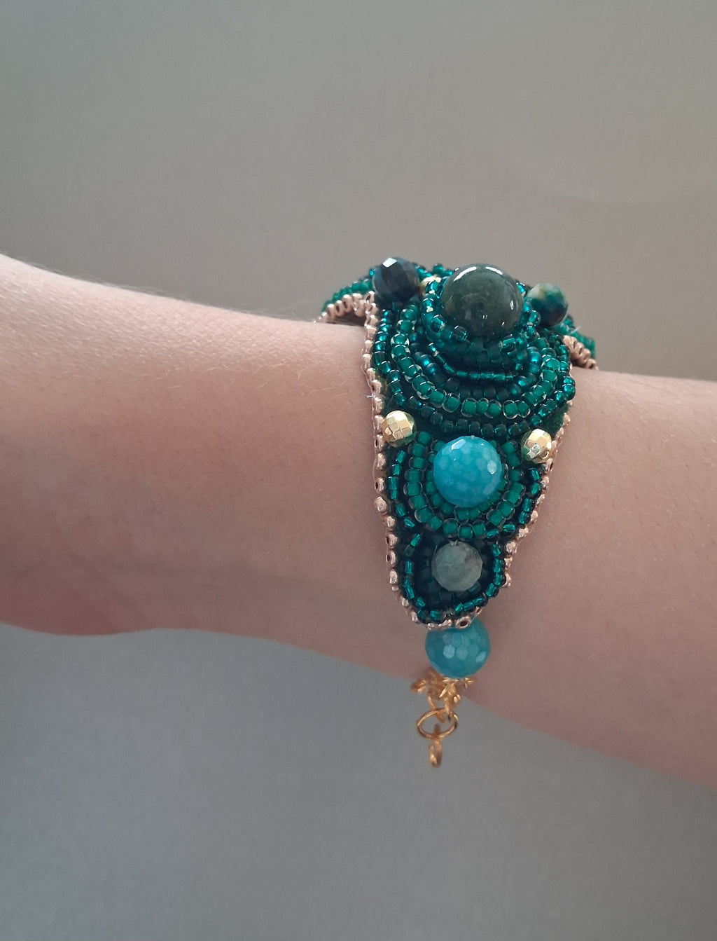 Bracelet "The Heart of the Ocean" & Fluorite& Moss Agate & Amazonite