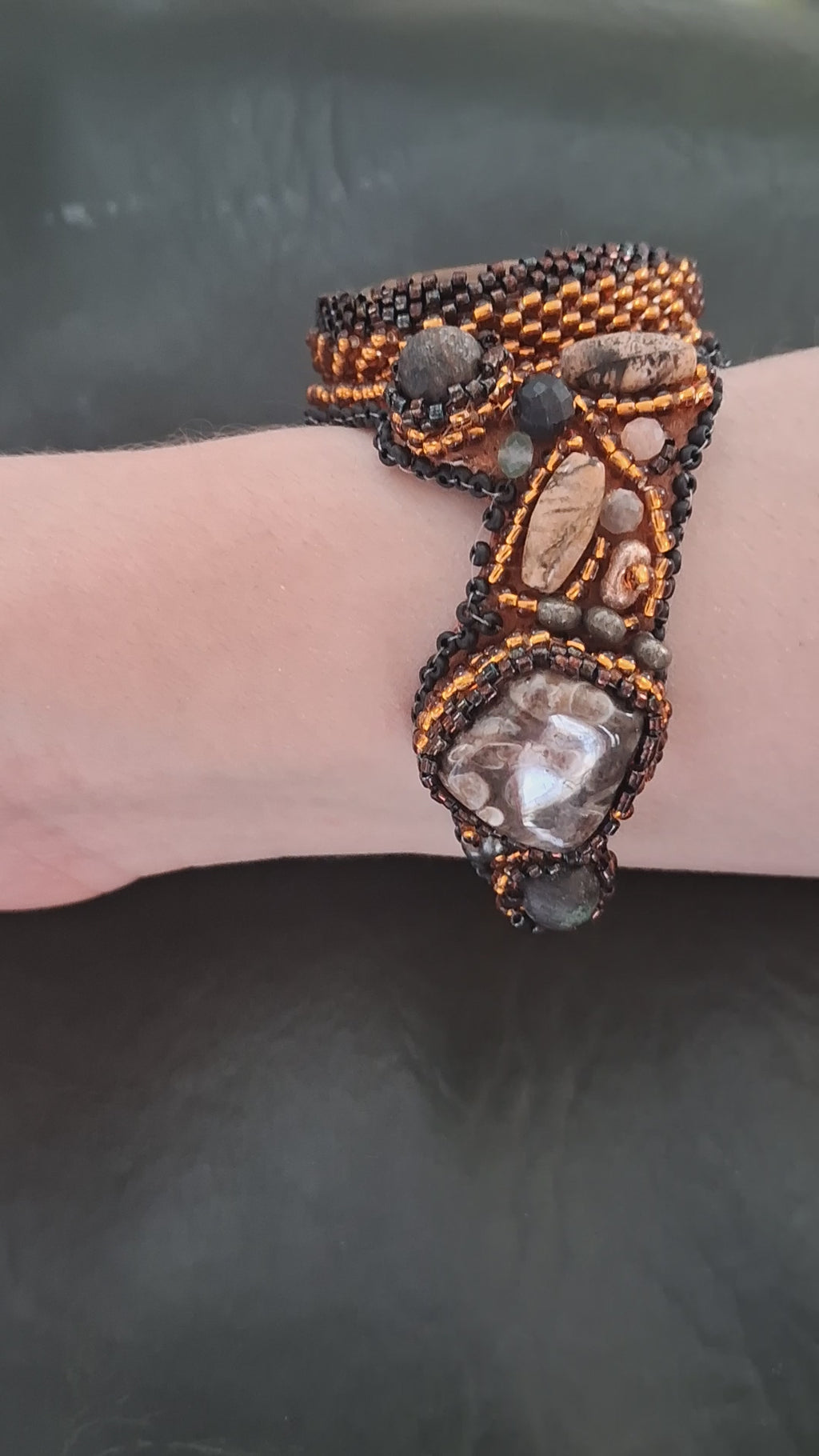 Bracelet "The Echo of Time" & Rhyolite &Turritella Agates