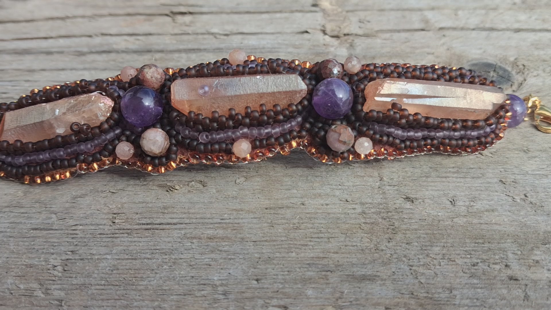 Bracelet "Golden Glow" &Quartz&Amethyst